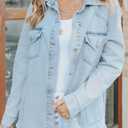  Flap Pocket Buttoned Raw Hem Denim Jacket