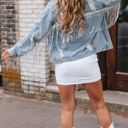  Sequins Fringe Distressed Denim Jacket