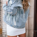  Sequins Fringe Distressed Denim Jacket