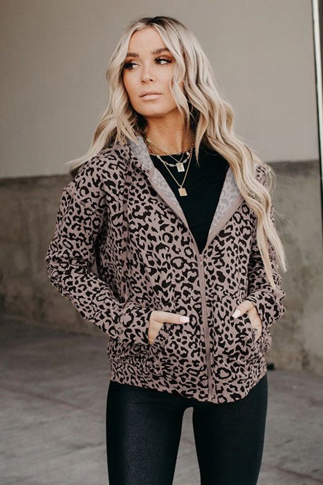 Leopard Hoodie Zip Up Jacket