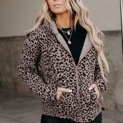 Leopard Hoodie Zip Up Jacket