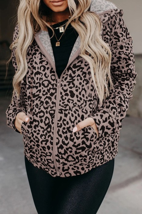 Leopard Hoodie Zip Up Jacket