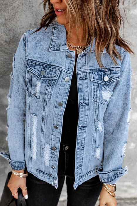 Vintage Washed Front Pockets Denim Jacket