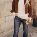  Flap Front Pocket Buttoned Up Corduroy Jacket