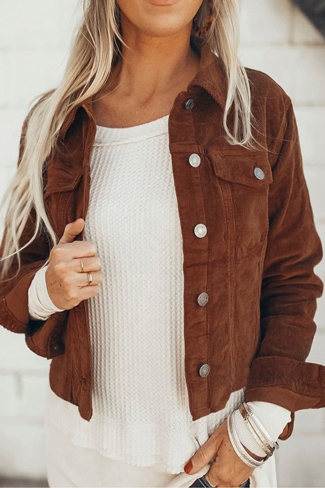 Flap Front Pocket Buttoned Up Corduroy Jacket