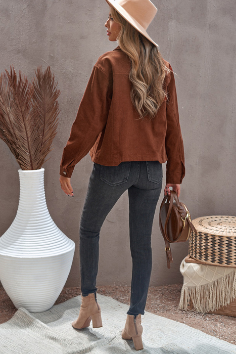 Flap Front Pocket Buttoned Up Corduroy Jacket