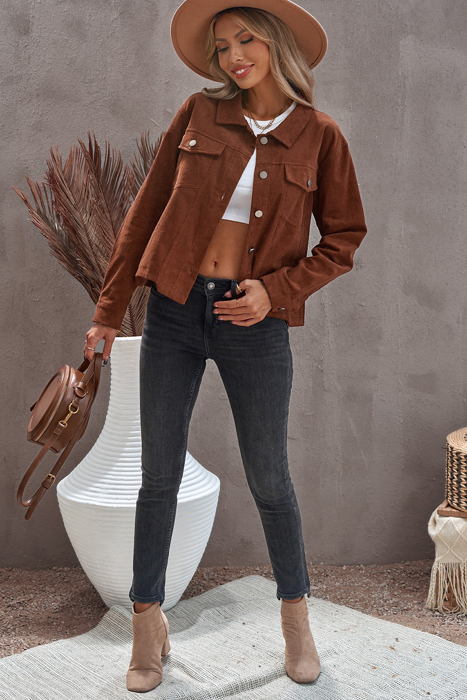 Flap Front Pocket Buttoned Up Corduroy Jacket