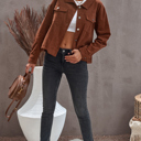  Flap Front Pocket Buttoned Up Corduroy Jacket