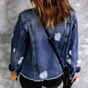  Distressed Raw Hem Buttons Denim Jacket