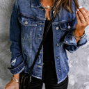  Distressed Raw Hem Buttons Denim Jacket