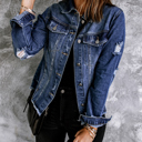  Distressed Raw Hem Buttons Denim Jacket