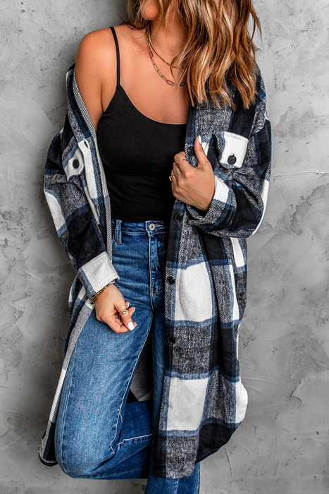 Turn-down Collar Plaid Coat
