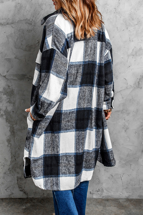 Turn-down Collar Plaid Coat