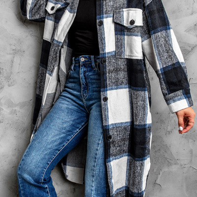 Turn-down Collar Plaid Coat