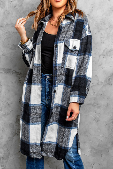Turn-down Collar Plaid Coat