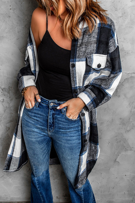 Turn-down Collar Plaid Coat