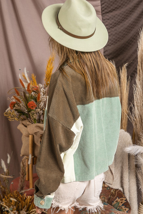 Color Block Patchwork Vintage Corduroy Jacket