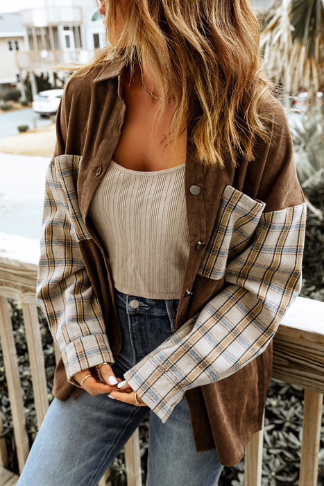 Plaid Patchwork Chest Pockets Shirt