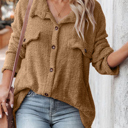  Fuzzy Brown Collared Button Up Cardigan