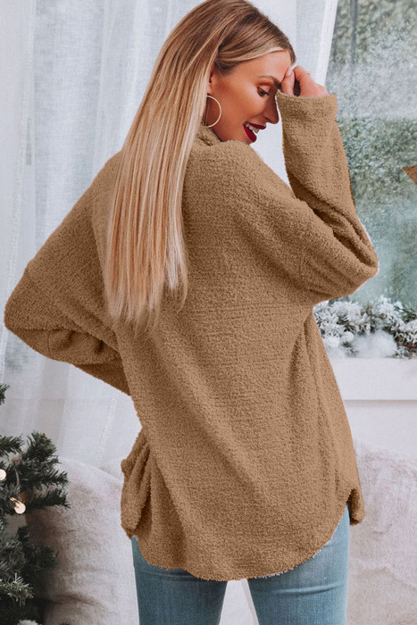 Fuzzy Brown Collared Button Up Cardigan