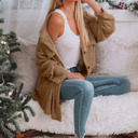  Fuzzy Brown Collared Button Up Cardigan