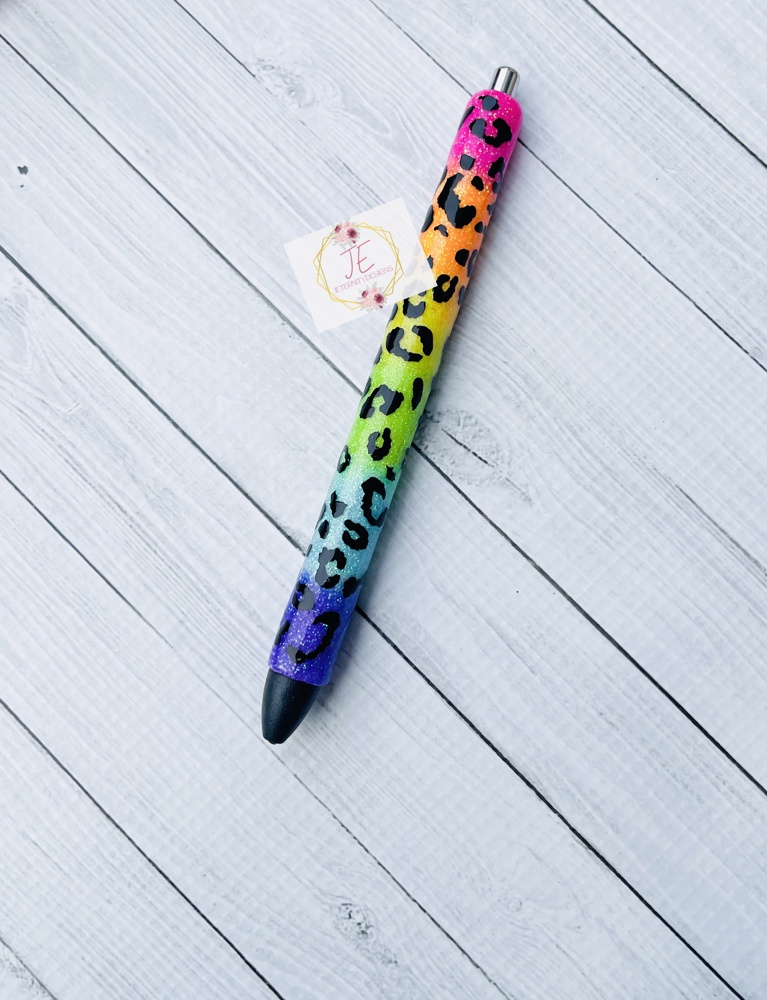 Leopard Rainbow Glitter Gel Pen | Gel Pen | Refillable Pen | Custom Pen