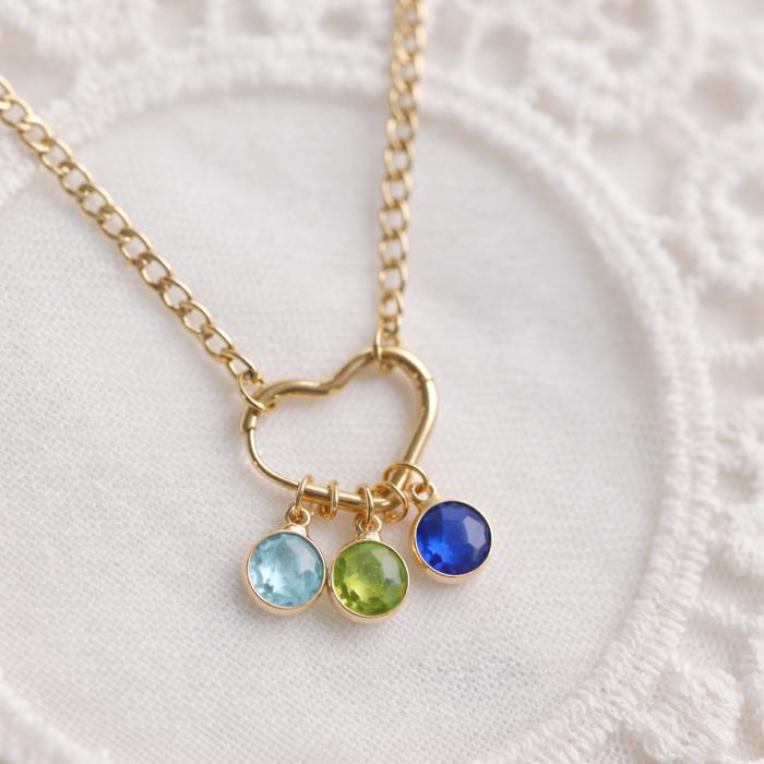 Heart Clasp Birthstone Charm Necklace
