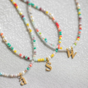  Multicolor Beaded Initial Letter Choker Necklace