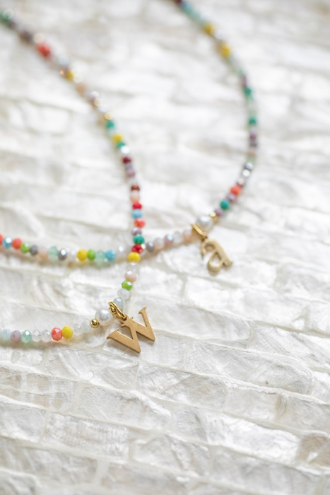 Multicolor Beaded Initial Letter Choker Necklace