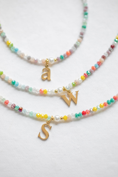 Multicolor Beaded Initial Letter Choker Necklace