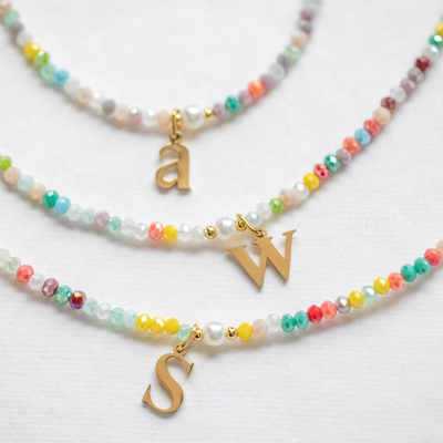 Multicolor Beaded Initial Letter Choker Necklace