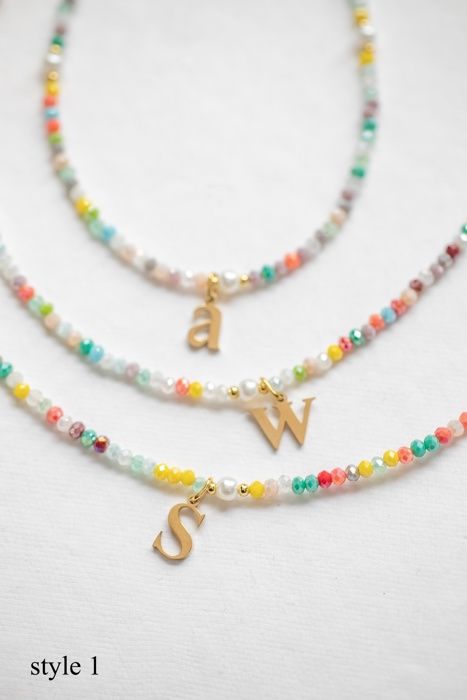 Multicolor Beaded Initial Letter Choker Necklace