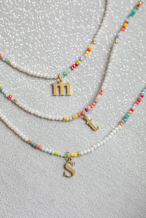 Multicolor Beaded Initial Letter Choker Necklace