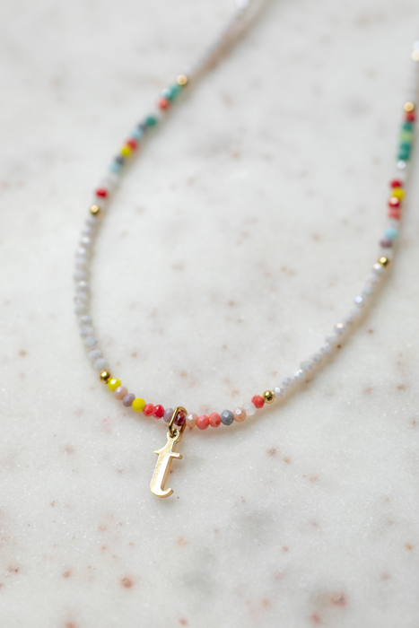 Multicolor Beaded Initial Letter Choker Necklace