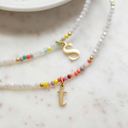  Multicolor Beaded Initial Letter Choker Necklace