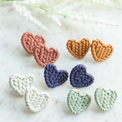 Knit Pattern Heart Stud Earrings