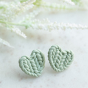 Green Knit Pattern Heart Stud Earrings