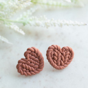 Rose Knit Pattern Heart Stud Earrings