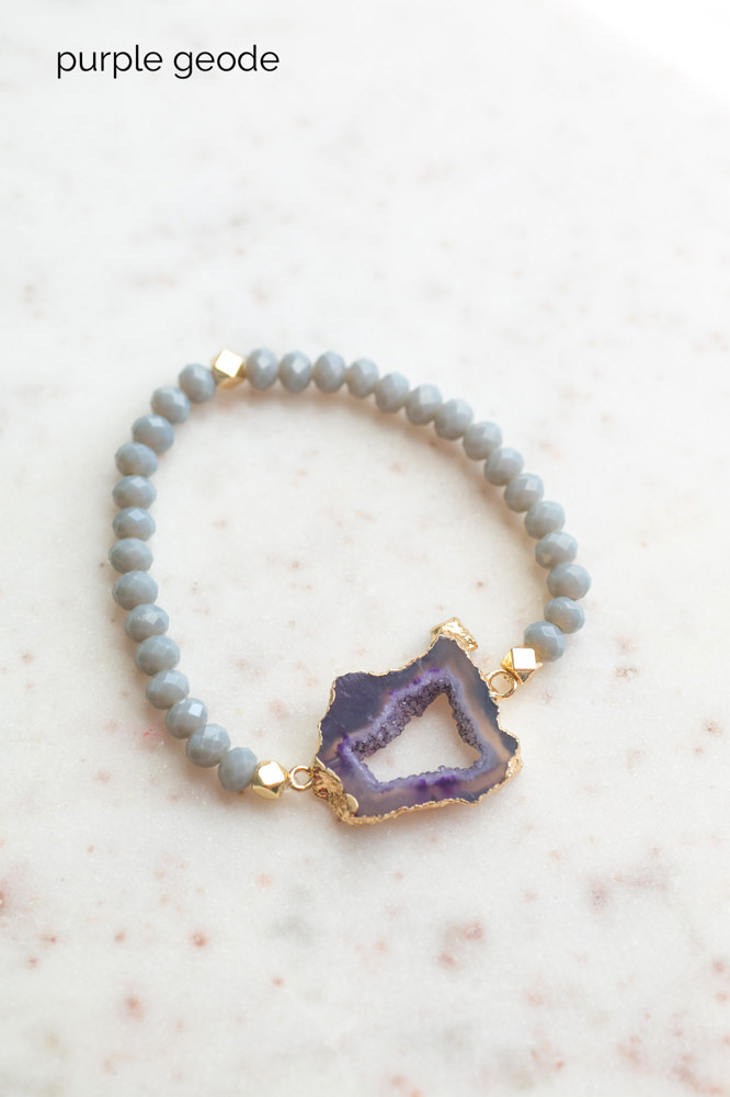 Natural Stone Geode Beaded Bracelet