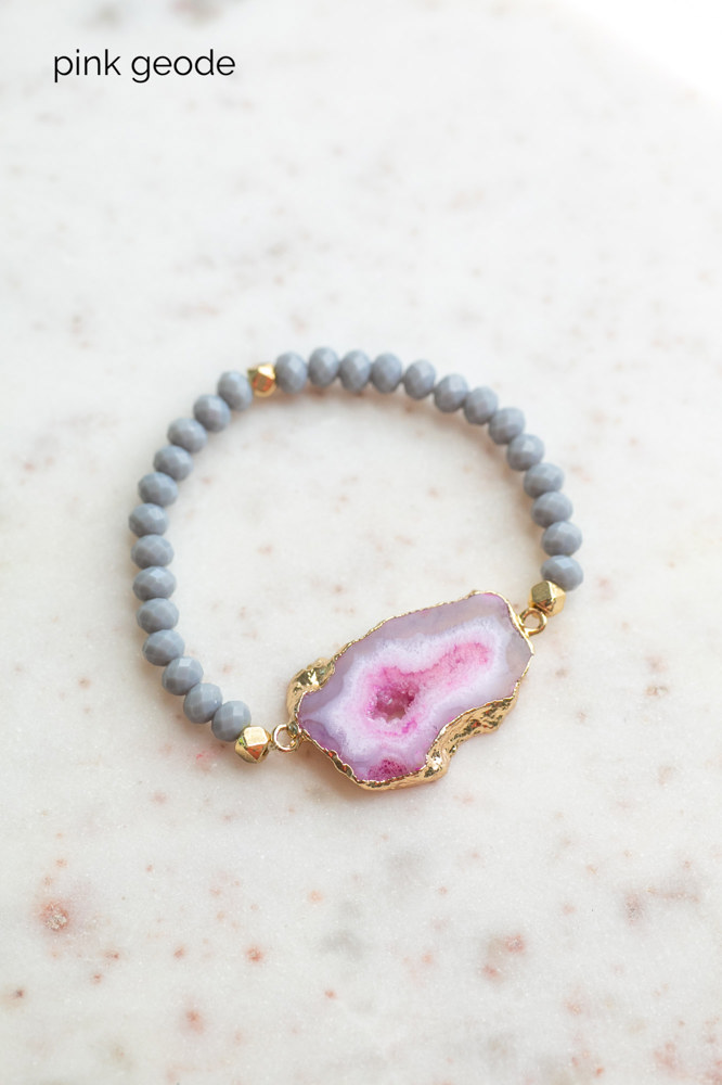 Natural Stone Geode Beaded Bracelet