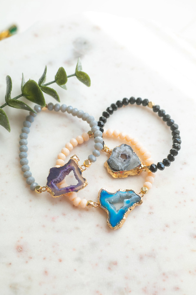 Natural Stone Geode Beaded Bracelet