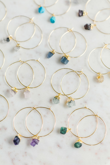 Raw Gemstone Birthstone Hoop Earrings