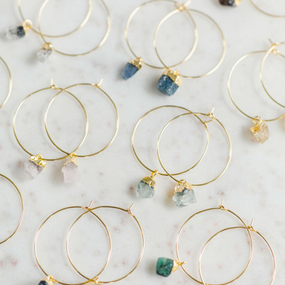 Raw Gemstone Birthstone Hoop Earrings