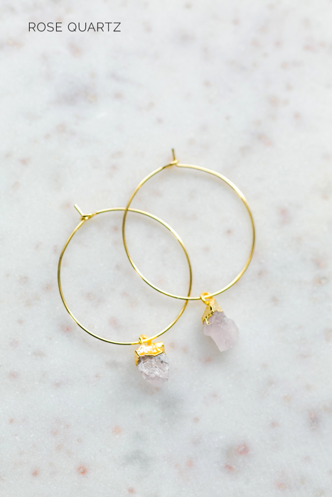 Raw Gemstone Birthstone Hoop Earrings