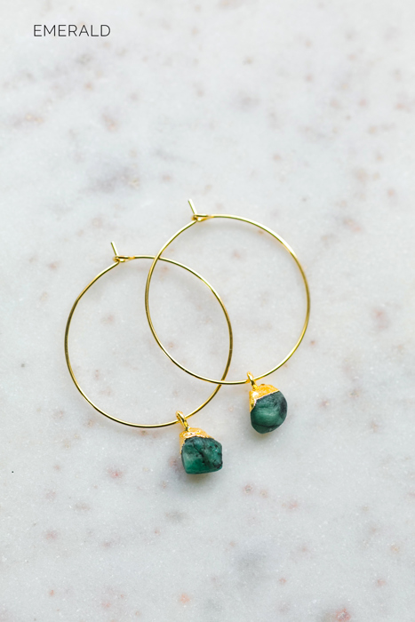 Raw Gemstone Birthstone Hoop Earrings