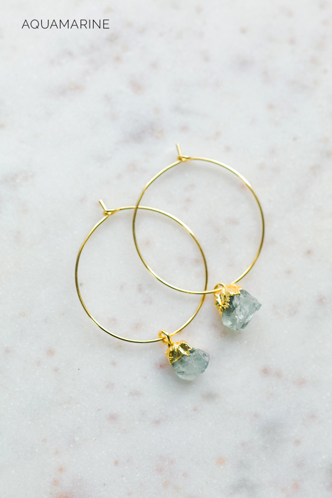 Raw Gemstone Birthstone Hoop Earrings