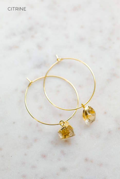 Raw Gemstone Birthstone Hoop Earrings