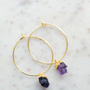 February Raw Gemstone Birthstone Hoop Earrings