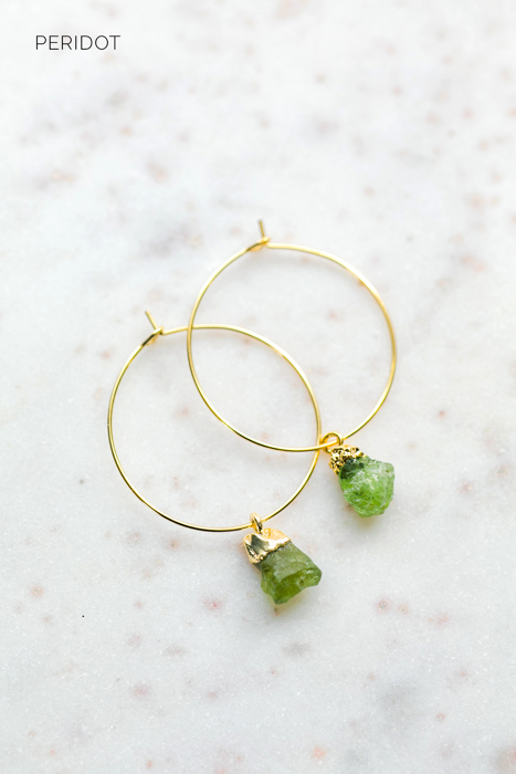 Raw Gemstone Birthstone Hoop Earrings