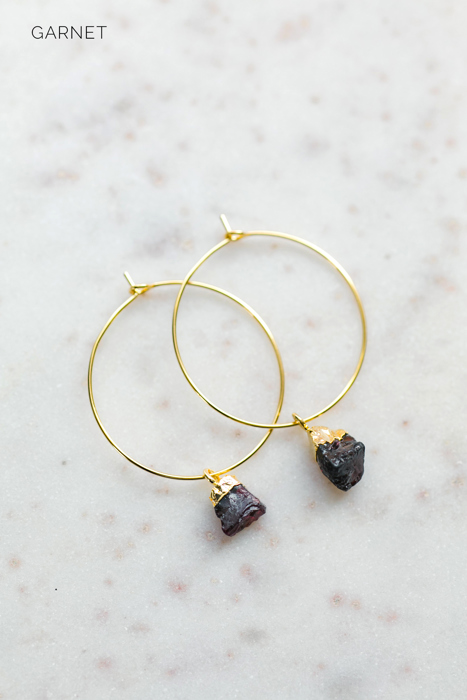 Raw Gemstone Birthstone Hoop Earrings